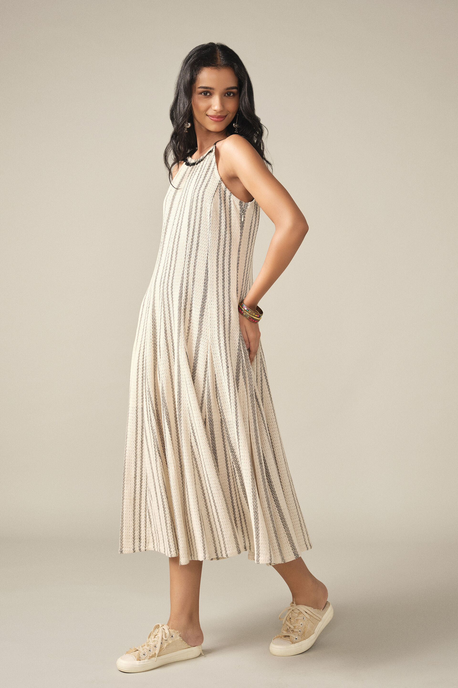 Embroidered Midi Dress in Off-White, Off White, image 4